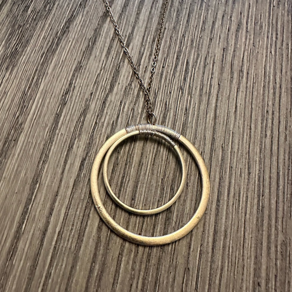 Gold Double Circle Pendant Necklace Statement Minimalist Jewelry